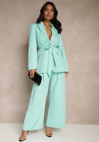 Renee - Jasnozielone Szerokie Spodnie High Waist o Garniturowym Kroju z Zakładkami Uliadorea. Stan: podwyższony. Kolor: zielony. Materiał: tkanina. Sezon: lato