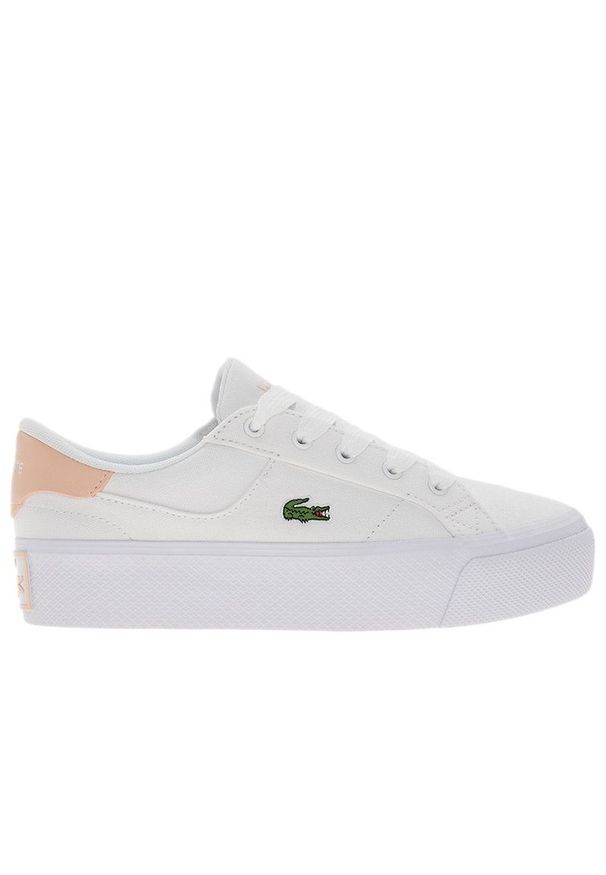 Buty Lacoste Ziane Platform 125 1 CFA 749CFA0017-1Y9 - białe. Okazja: na co dzień. Zapięcie: sznurówki. Kolor: biały. Materiał: guma, materiał. Szerokość cholewki: normalna. Wzór: aplikacja. Obcas: na platformie