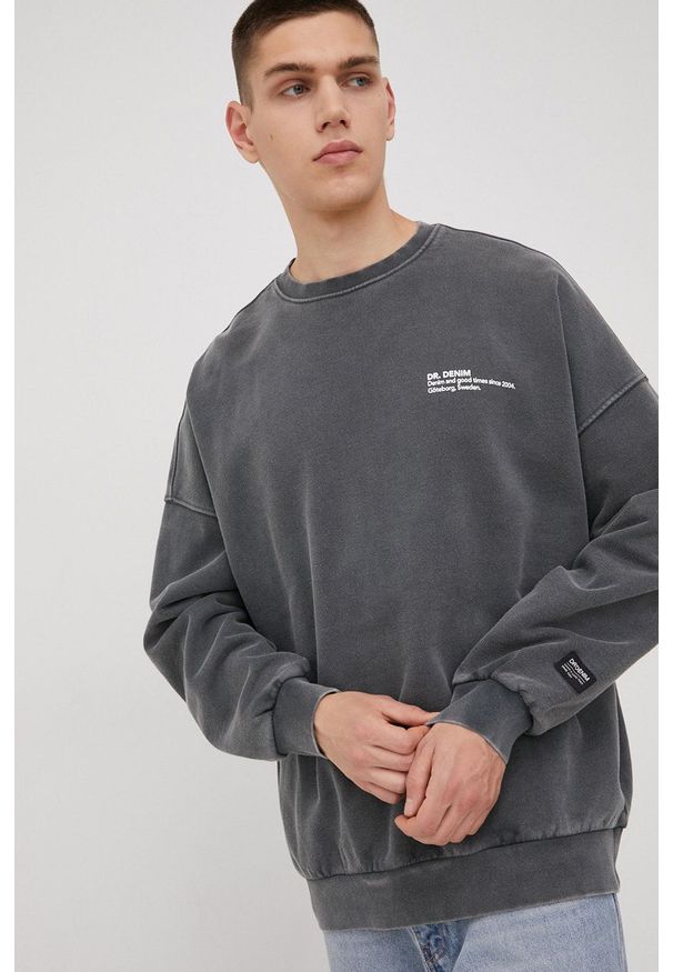 Dr. Denim bluza bawełniana męska kolor szary gładka. Kolor: szary. Materiał: denim, bawełna. Wzór: gładki
