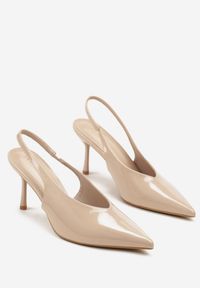 Renee - Ciemnobeżowe Sandały Slingback Vices na Obcasie Typu Szpilka Tilionea. Kolor: beżowy. Materiał: jeans. Obcas: na obcasie. Styl: elegancki. Wysokość obcasa: średni #3