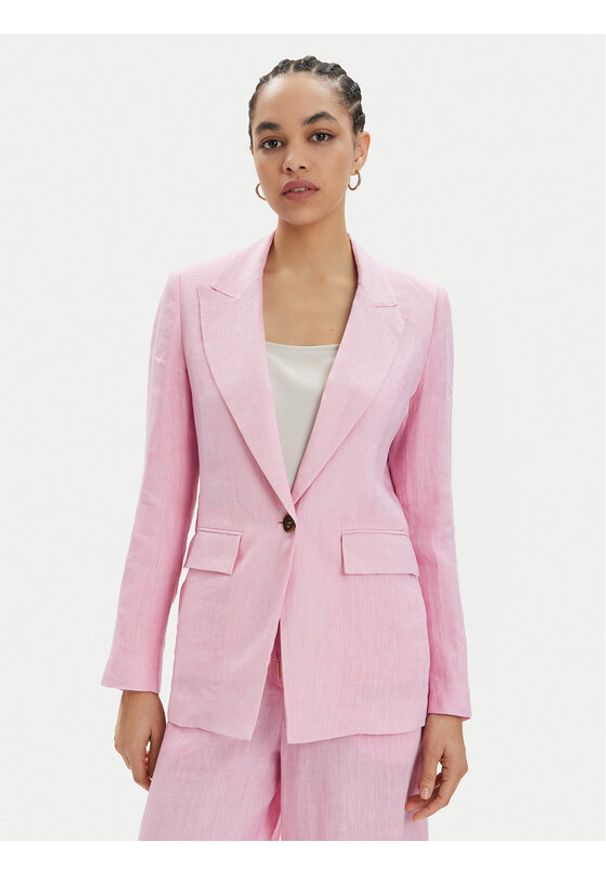 Marella Marynarka Afro 2413041094 Różowy Regular Fit. Kolor: różowy. Materiał: len