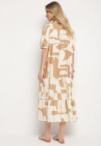 Born2be - Beżowa Wiskozowa Sukienka z Geometrycznym Wzorem Filarin. Okazja: na co dzień. Kolor: beżowy. Materiał: wiskoza. Wzór: geometria. Sezon: wiosna. Typ sukienki: proste. Styl: klasyczny, casual, elegancki #7