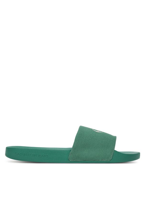 Calvin Klein Jeans Klapki Slide Monologo Cv YM0YM01367 Zielony. Kolor: zielony. Materiał: materiał