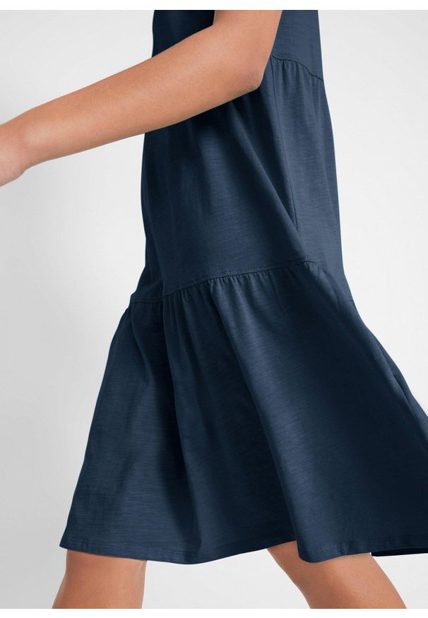 bonprix - Sukienka tunikowa z bawełny, krótki rękaw. Kolor: niebieski. Materiał: bawełna. Długość rękawa: krótki rękaw