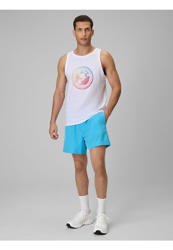 4f - 4F Koszulka bez rękawów regular z nadrukiem męska - biała M. Kolor: biały. Materiał: dzianina, bawełna. Długość rękawa: bez rękawów. Wzór: nadruk. Sezon: lato