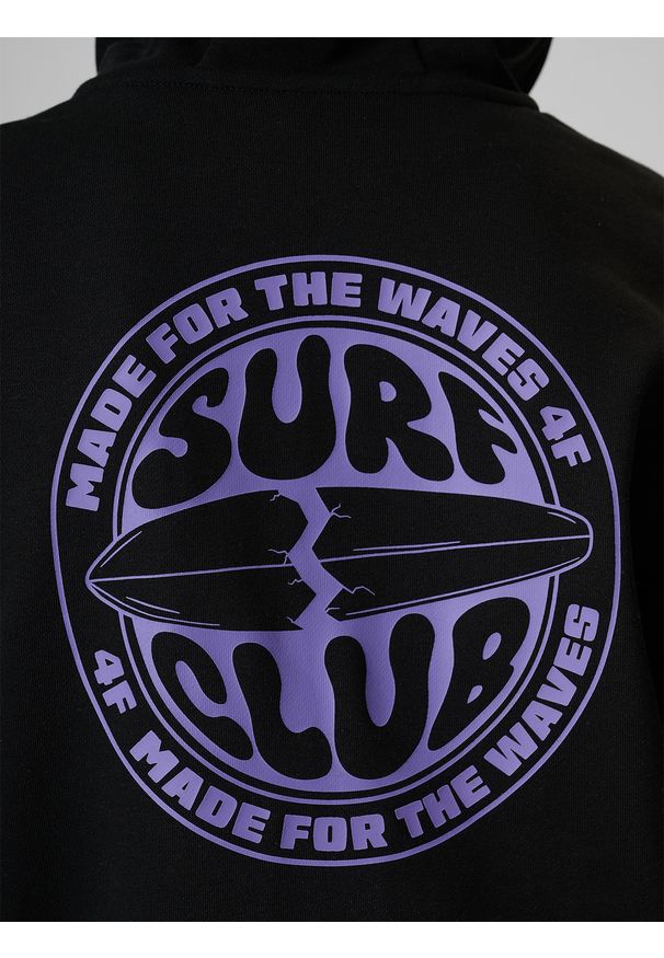 4f - 4F Bluza dresowa loose z kapturem chłopięca - czarna 146/152 (10-12 lat). Okazja: na uczelnię, na co dzień, na spacer. Typ kołnierza: kaptur. Kolor: czarny. Materiał: dresówka. Sezon: lato. Styl: casual