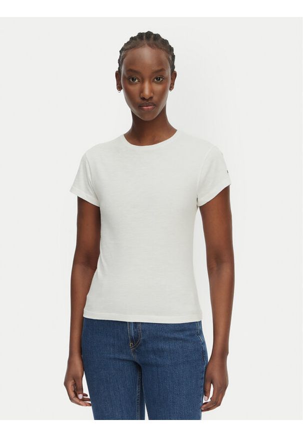 TOMMY HILFIGER - Tommy Hilfiger T-Shirt WW0WW48702 Biały Slim Fit. Kolor: biały. Materiał: bawełna