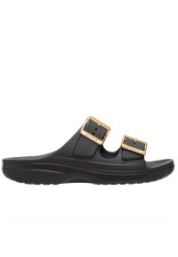 Klapki damskie Crocs Metallic Buckle Saturday 213316-001 - czarne. Okazja: na co dzień. Kolor: czarny. Wzór: paski. Sezon: lato. Styl: casual, elegancki #1