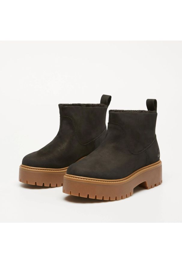 Botki damskie Timberland STONE STREET MID WARM LINED BOOT BLACK NUBUCK. Kolor: czarny. Materiał: nubuk. Styl: street