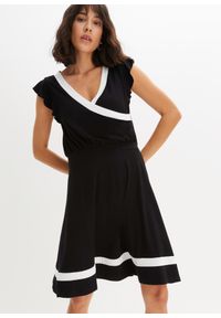 bonprix - Sukienka ze zrównoważonej wiskozy. Kolor: czarny. Materiał: wiskoza. Typ sukienki: kopertowe #1