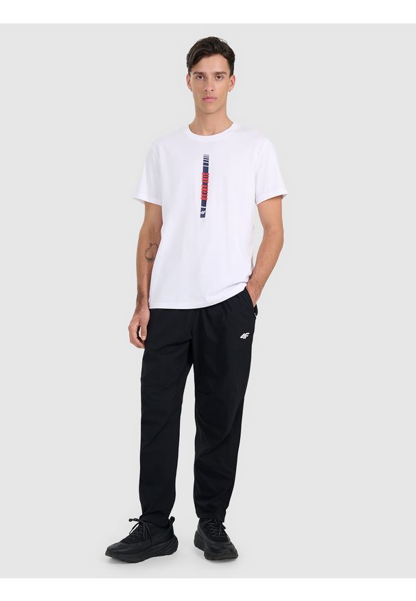 4f - 4F T-shirt regular z nadrukiem męski - biały XL. Okazja: na co dzień. Kolor: biały. Materiał: materiał, bawełna. Wzór: nadruk. Styl: casual