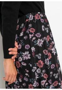 Spódnica midi z nadrukiem bonprix czarno-oberżyna w kwiaty. Kolor: czarny. Wzór: nadruk, kwiaty #5