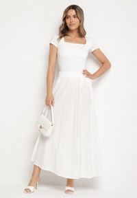 Born2be - Biała Rozkloszowana Spódnica z Wiskozą Zisene. Okazja: na co dzień. Kolor: biały. Materiał: wiskoza. Styl: klasyczny, casual, elegancki #7