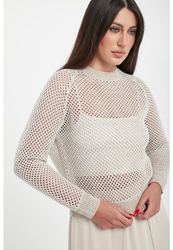 Sweter damski ażurowy z cekinami PESERICO. Wzór: ażurowy