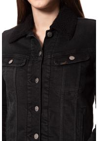 Lee - DAMSKA KURTKA JEANSOWA LEE SHERPA RIDER JACKET BLACK TYRO L54VCPJW. Materiał: jeans. Wzór: jednolity #8