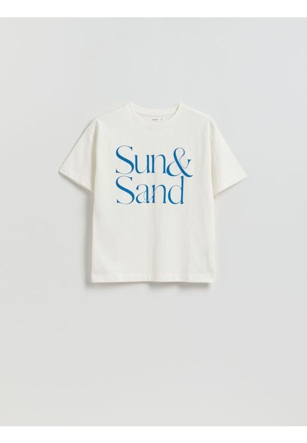 Reserved - Bawełniany t-shirt z nadrukiem - biały. Kolor: biały. Materiał: bawełna. Wzór: nadruk