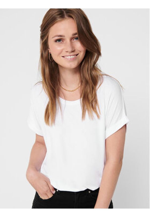 only - ONLY T-Shirt Moster 15106662 Biały Loose Fit. Kolor: biały. Materiał: wiskoza