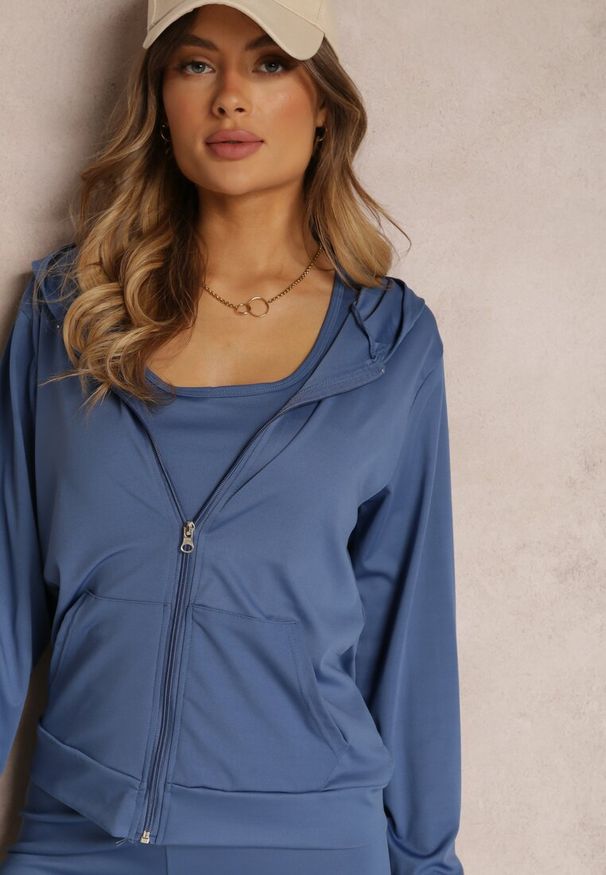 Renee - Niebieski 3-częściowy Komplet Dresowy z Legginsami Bluzą i Topem Heri. Kolekcja: plus size. Kolor: niebieski. Materiał: dresówka. Sport: fitness