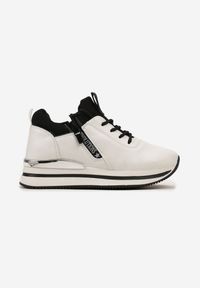 Born2be - Biało-Czarne Sneakersy Elorwin. Okazja: na co dzień. Nosek buta: okrągły. Kolor: biały. Materiał: materiał, tkanina. Szerokość cholewki: normalna #4