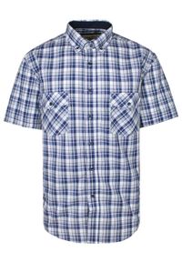ForMax - Koszula Bawełniana, Niebiesko-Szara Casualowa z Krótkim Rękawem, z Kieszonkami, w Kratkę -FORMAX. Okazja: na co dzień. Kolor: niebieski. Materiał: bawełna. Długość rękawa: krótki rękaw. Długość: krótkie. Wzór: kratka. Styl: casual #1