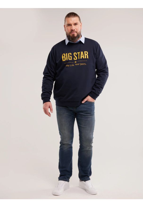 Big-Star - Bluza męska z logo BIG STAR granatowa Setor 403. Kolor: niebieski. Materiał: bawełna, dresówka, jeans. Wzór: nadruk, ze splotem