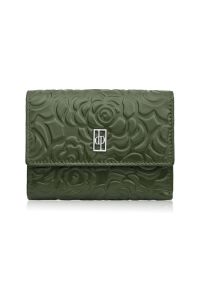 PAOLO PERUZZI - Portfel damski skórzany zielony w orientacji poziomej RFID Paolo Peruzzi AL-15-GB. Kolor: zielony. Materiał: skóra. Wzór: aplikacja, kwiaty #1