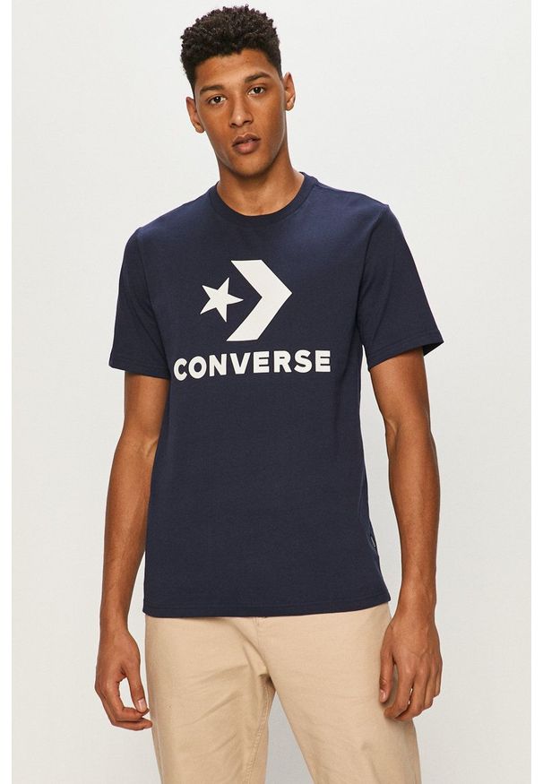 Converse - T-shirt. Okazja: na co dzień. Kolor: niebieski. Wzór: nadruk. Styl: casual