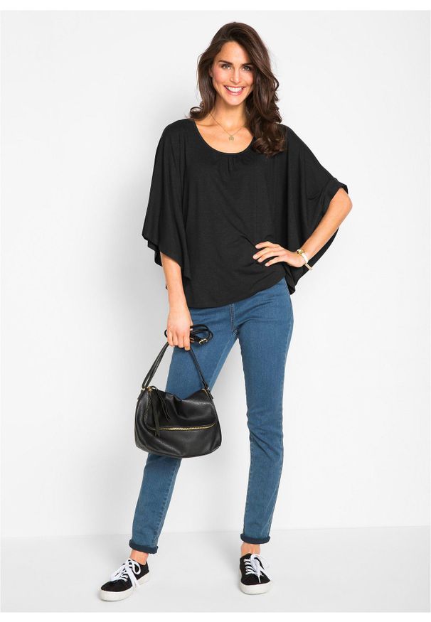 bonprix - "Shirt ""nietoperz"" z wiskozy". Kolor: czarny. Materiał: wiskoza