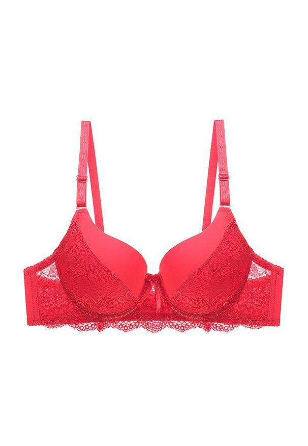 Intica - Biustonosz push-up z usztywnieniem i subtelnymi zdobieniami Veritchka. Kolor: czerwony. Materiał: tkanina. Rodzaj stanika: push-up. Wzór: aplikacja