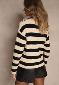 Renee - Czarno-Beżowy Sweter w Paski z Suwakiem przy Dekolcie Ralanae. Okazja: na co dzień. Kolor: czarny. Materiał: skóra, jeans. Długość rękawa: długi rękaw. Długość: długie. Wzór: paski. Styl: casual, klasyczny #5