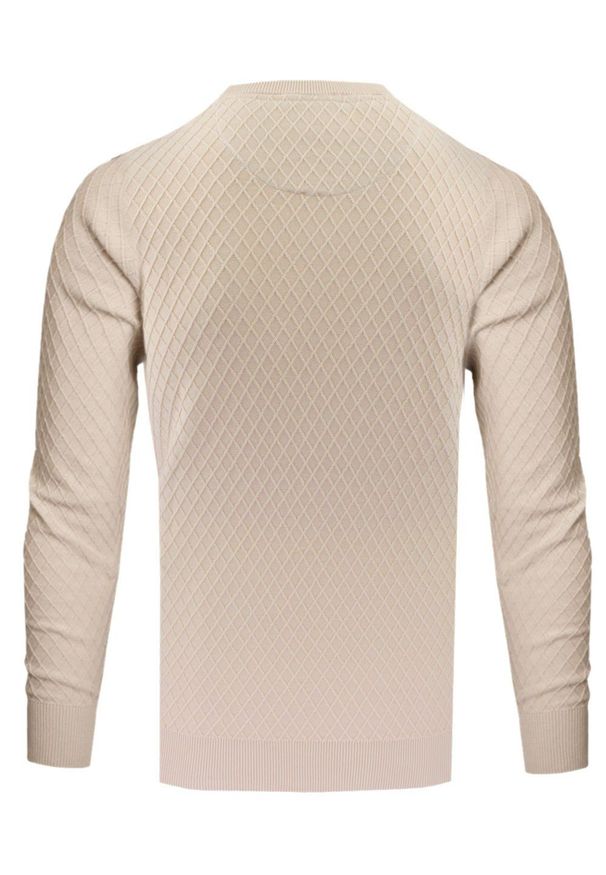 Bawełniany Sweter Męski, Okrągły Dekolt - Pako Jeans - Ecru, Tkanina z Fakturą. Kolor: brązowy, wielokolorowy, beżowy. Materiał: bawełna. Styl: klasyczny, elegancki