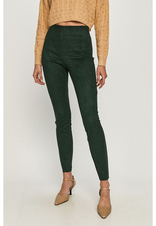 Vero Moda - Spodnie. Stan: podwyższony. Kolor: zielony. Materiał: poliester, dzianina, elastan. Wzór: gładki
