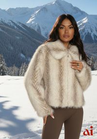 Renee - Jasnobeżowa Klasyczna Kurtka Futerko z Zapięciem na Zamek Błyskawiczny Tuswella. Kolor: beżowy. Materiał: futro. Styl: klasyczny #1