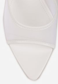 Renee - Białe Siateczkowe Klapki na Szpilce Cirinome. Nosek buta: otwarty. Kolor: biały. Materiał: skóra, materiał. Sezon: lato. Obcas: na szpilce. Wysokość obcasa: średni #5