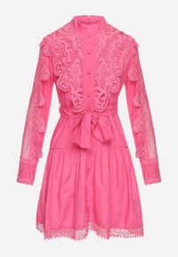 Born2be - Fuksjowa Sukienka Evenope. Kolor: różowy. Materiał: koronka, materiał. Wzór: aplikacja, koronka. Styl: klasyczny. Długość: mini