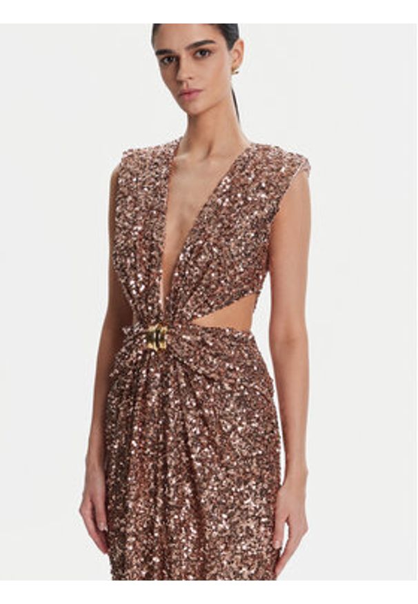 Elisabetta Franchi Sukienka wieczorowa ABR4852E2 181 Brązowy Regular Fit. Kolor: brązowy. Materiał: syntetyk. Styl: wizytowy