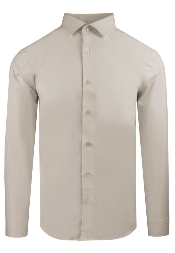 Delikatnie Taliowana Elegancka Koszula Męska - Victorio - Kolor Kawy z Mlekiem. Kolor: brązowy, wielokolorowy, beżowy. Materiał: bawełna, elastan, poliester. Styl: elegancki