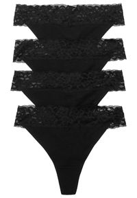 bonprix - Stringi z bawełną (4 pary). Kolor: czarny. Materiał: bawełna, koronka #1