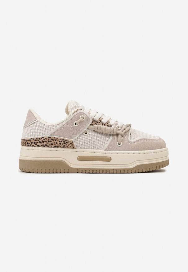 Renee - Beżowe Sneakersy na Platformie z Ozdobnymi Sznurówkami Aqara. Kolor: beżowy. Obcas: na platformie