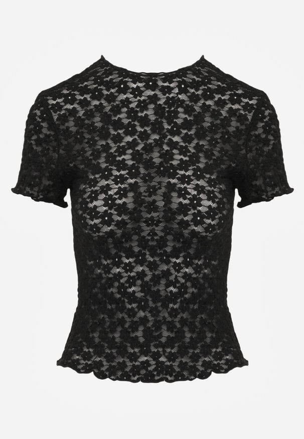 Born2be - Czarna Koronkowa Bluzka o Dopasowanym Kroju z Krótkim Rękawem Noessa. Okazja: na co dzień. Kolor: czarny. Materiał: koronka. Długość rękawa: krótki rękaw. Długość: krótkie. Wzór: koronka. Sezon: lato. Styl: casual