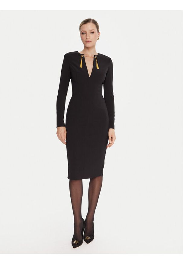 Elisabetta Franchi Sukienka koktajlowa AB-805-57E2-V460 Czarny Slim Fit. Kolor: czarny. Materiał: syntetyk. Styl: wizytowy