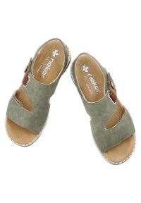Sandały damskie Rieker, cholewka ze skóry ekologicznej zapinane na rzep z materiałowym wnętrzem, zielone, 66280-52. Zapięcie: rzepy. Kolor: zielony. Materiał: materiał, skóra ekologiczna #7