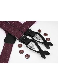 Alties - Szelki Klasyczne Bordowe w Drobne Kropki, Groszki Męskie, Zapięcie na Guziki lub Żabki -ALTIES. Kolor: czerwony. Materiał: skóra, guma. Wzór: grochy, kropki #2