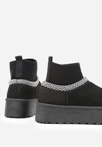Born2be - Czarne Śniegowce VICES na Grubej Podeszwie z Haftem i Skarpetkową Cholewką Enantia. Okazja: na co dzień. Kolor: czarny. Materiał: jeans. Szerokość cholewki: normalna. Wzór: haft. Styl: casual, elegancki #5