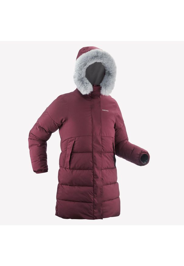 quechua - Kurtka turystyczna dla dzieci Quechua NH500 Warm. Typ kołnierza: kołnierzyk stójkowy. Kolor: fioletowy. Materiał: futro, polar, materiał. Długość: długie. Sezon: zima. Styl: sportowy. Sport: turystyka piesza