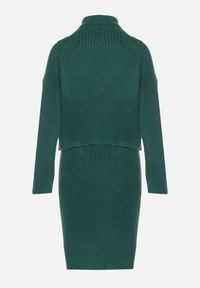 Born2be - Zielony Komplet Dzianinowy z Wełną i Bawełną Golf i Dopasowana Sukienka Reilaia. Kolor: zielony. Materiał: dzianina, bawełna, wełna. Sport: golf #6