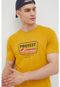 Protest t-shirt bawełniany kolor żółty z nadrukiem. Kolor: żółty. Materiał: bawełna. Wzór: nadruk