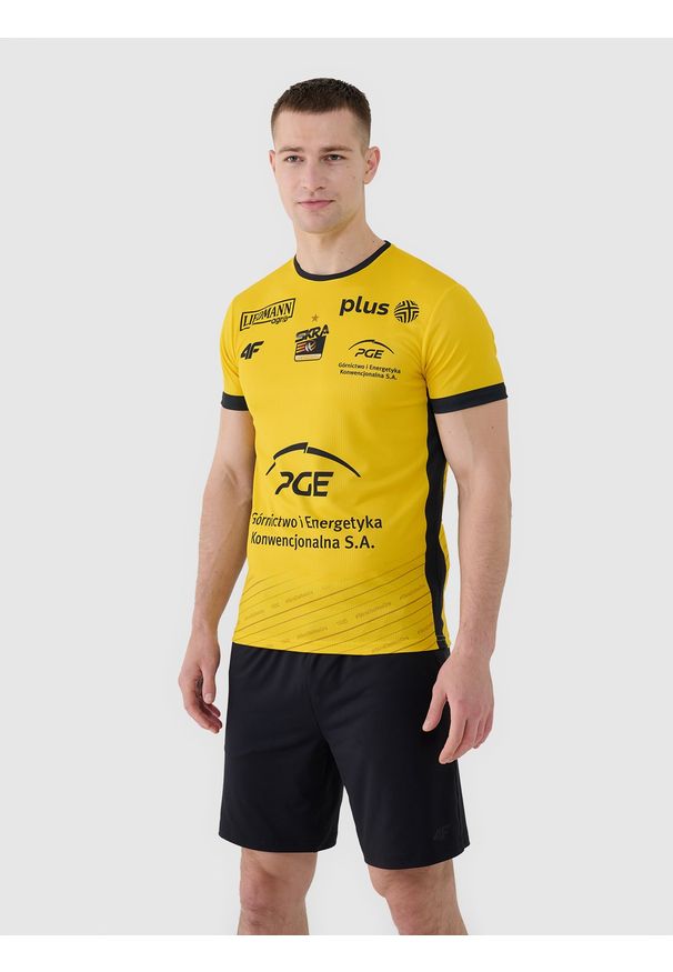 4f - 4F Koszulka meczowa replika domowa z sezonu 2024/25 męska 4F x PGE GiEK Skra Bełchatów - multikolor M. Okazja: do domu. Kolor: wielokolorowy. Materiał: dzianina, włókno, materiał, syntetyk. Wzór: gładki, nadruk, ze splotem. Styl: klasyczny, sportowy