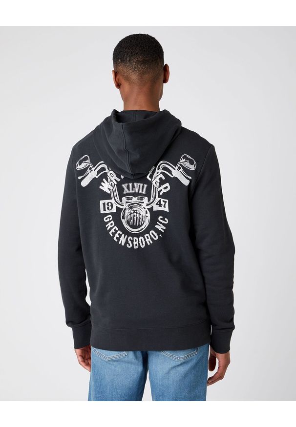 Wrangler - WRANGLER BIKER HOODIE MĘSKA BLUZA Z KAPTUREM FADED BLACK W6F4HAXV6 112141477. Typ kołnierza: kaptur