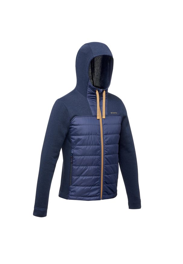 quechua - Bluza turystyczna męska z kapturem Quechua NH100 hybrydowa. Typ kołnierza: kaptur. Kolor: niebieski. Materiał: dzianina, włókno, polar, tkanina, poliester, materiał